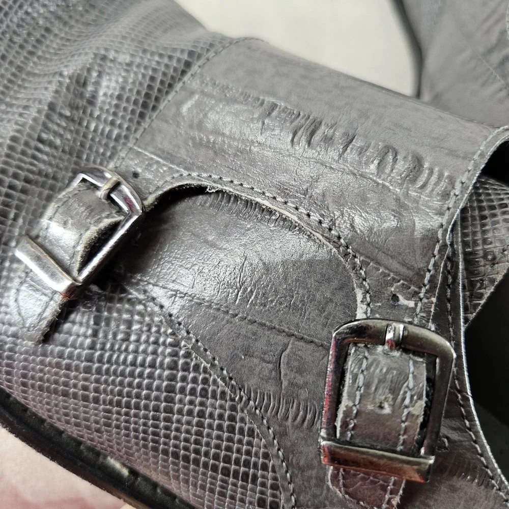 Stacy Adam Dress Shoes Mens 10.5 Gray Cow‎ Leather Double Monk Strap Cap Toe